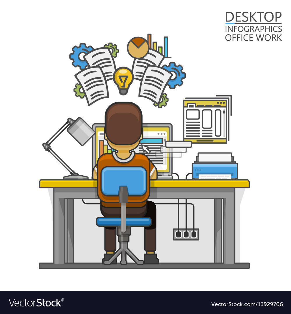Man Working on Computer Desk