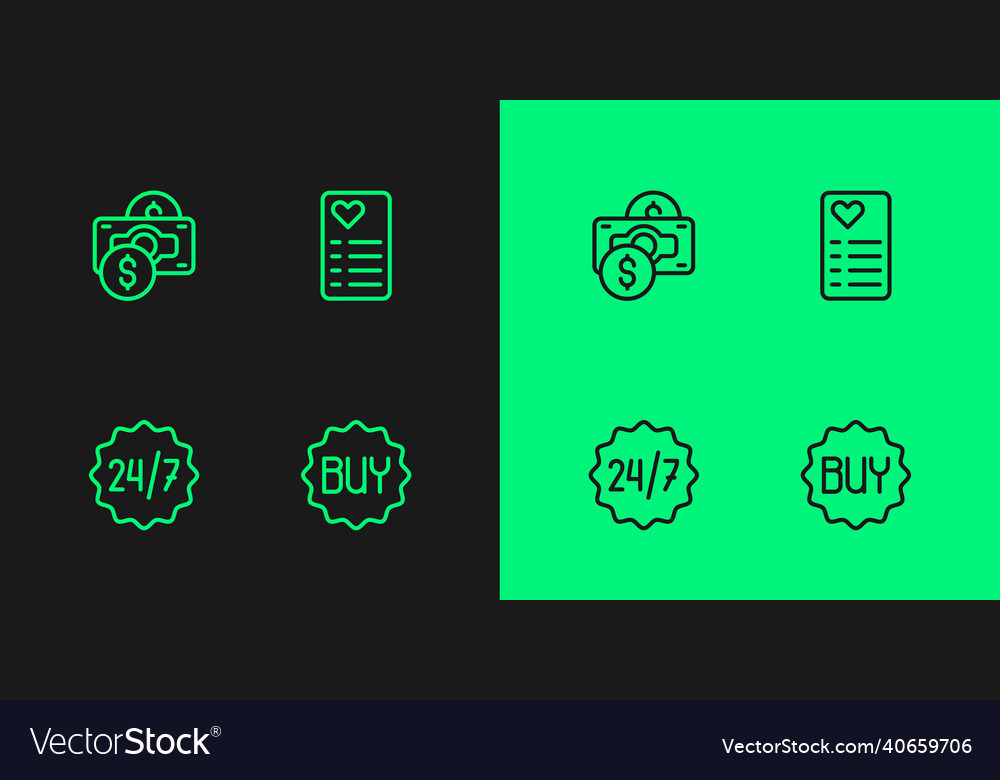 Set line buy button clock 24 hours stacks paper Vector Image Set line buy button clock 24 hours stacks paper