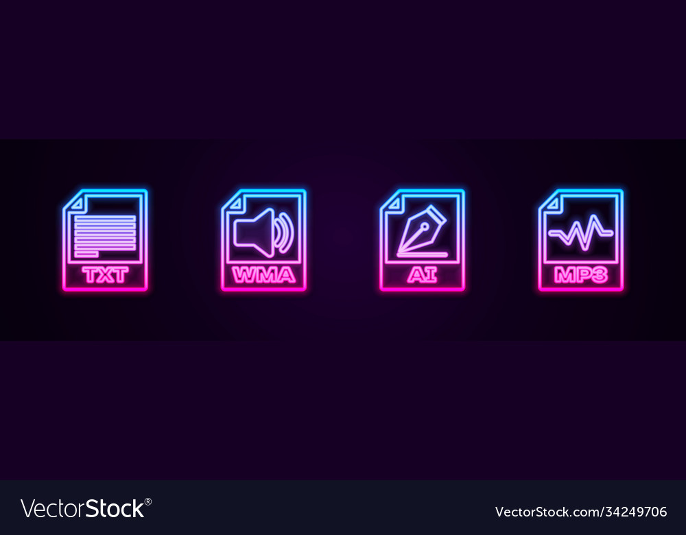 Set line txt file document wma ai and mp3 vector image Set line txt file document wma ai and mp3