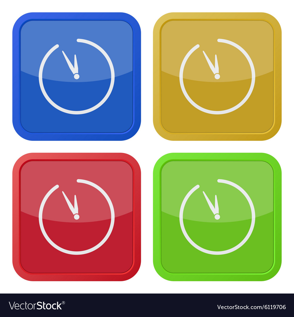 Set of four square icons with clock