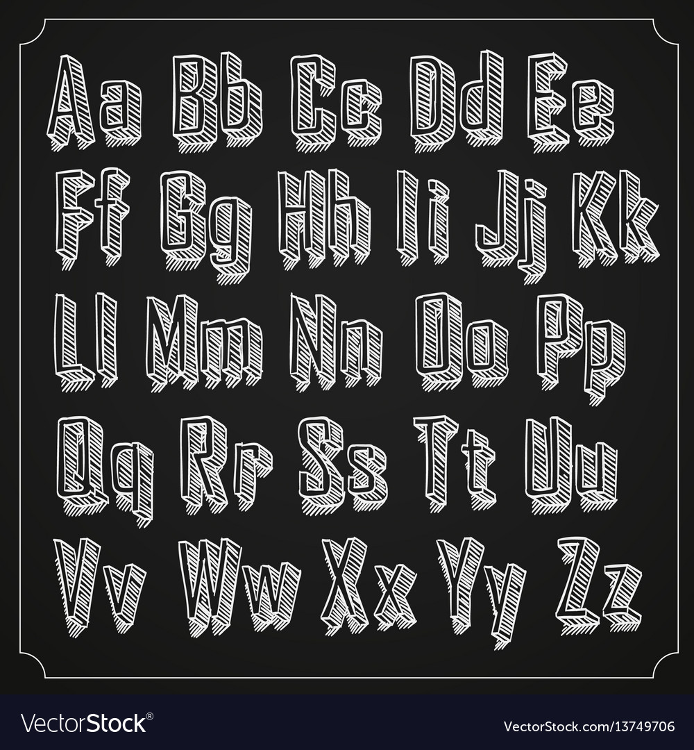 Sketch font set with shadow alphabet on white