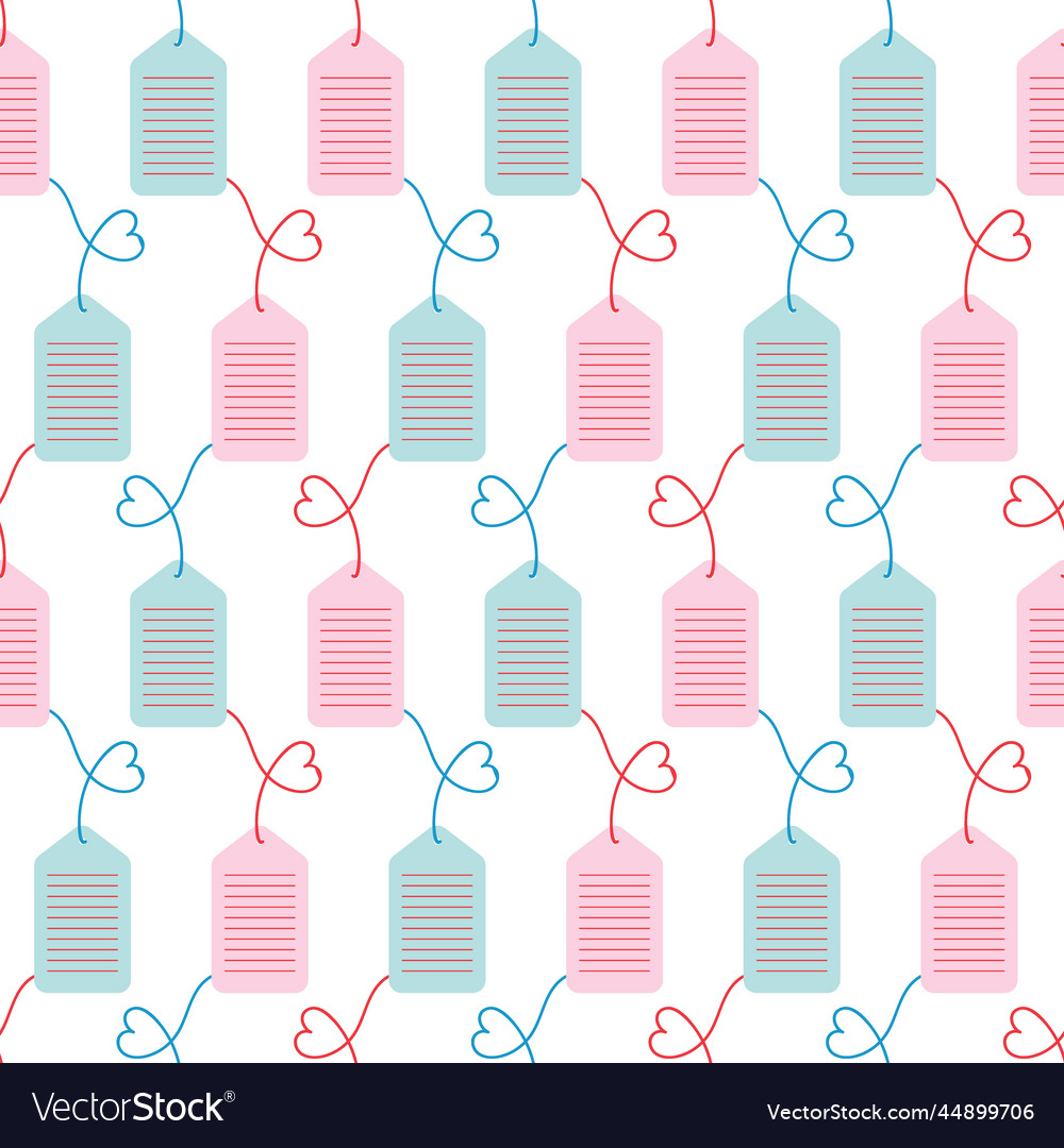 Tags with heart strings seamless pattern vector image Tags with heart strings seamless pattern