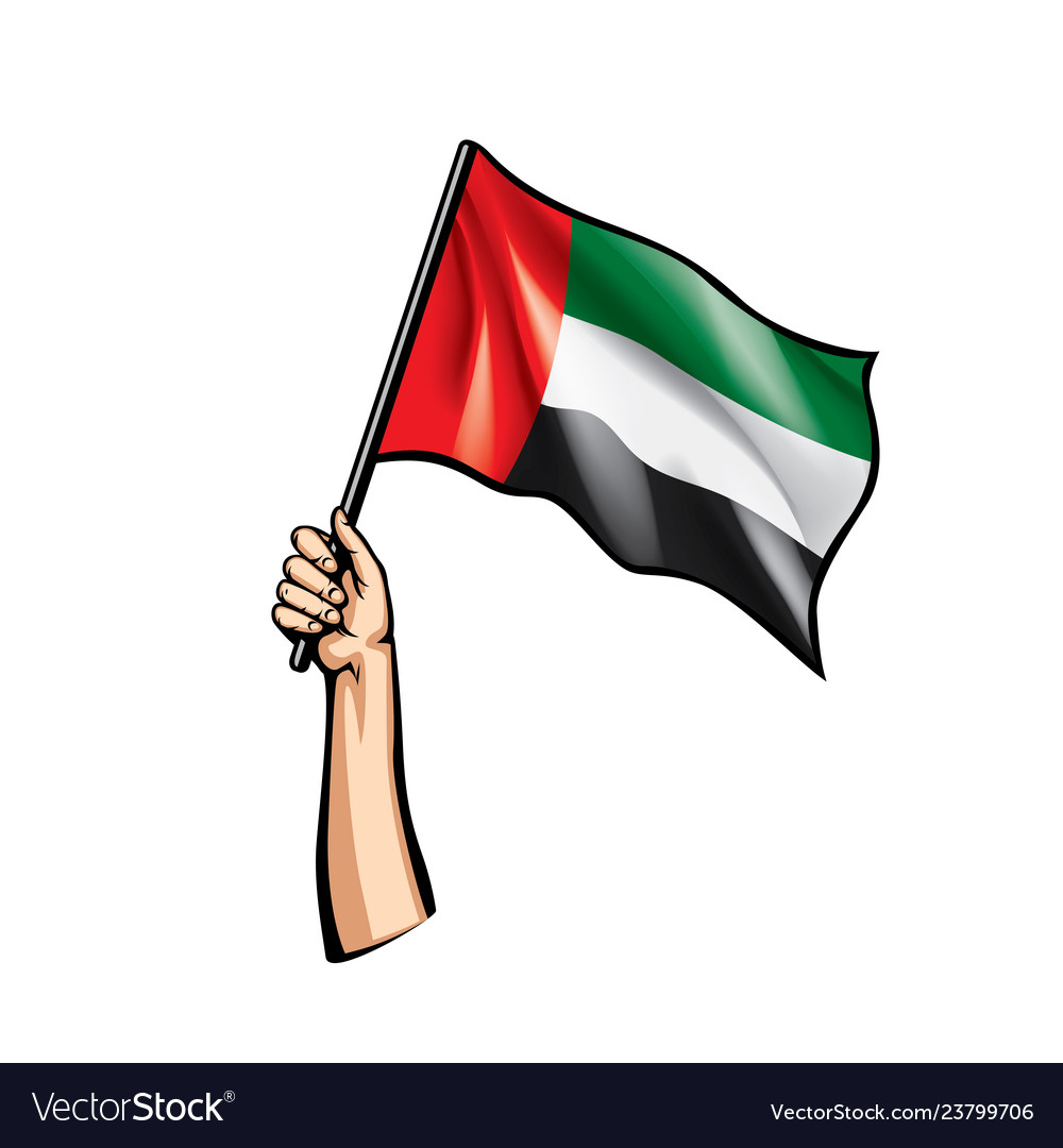 United Arab Emirates Flag And Hand On White Vector Image