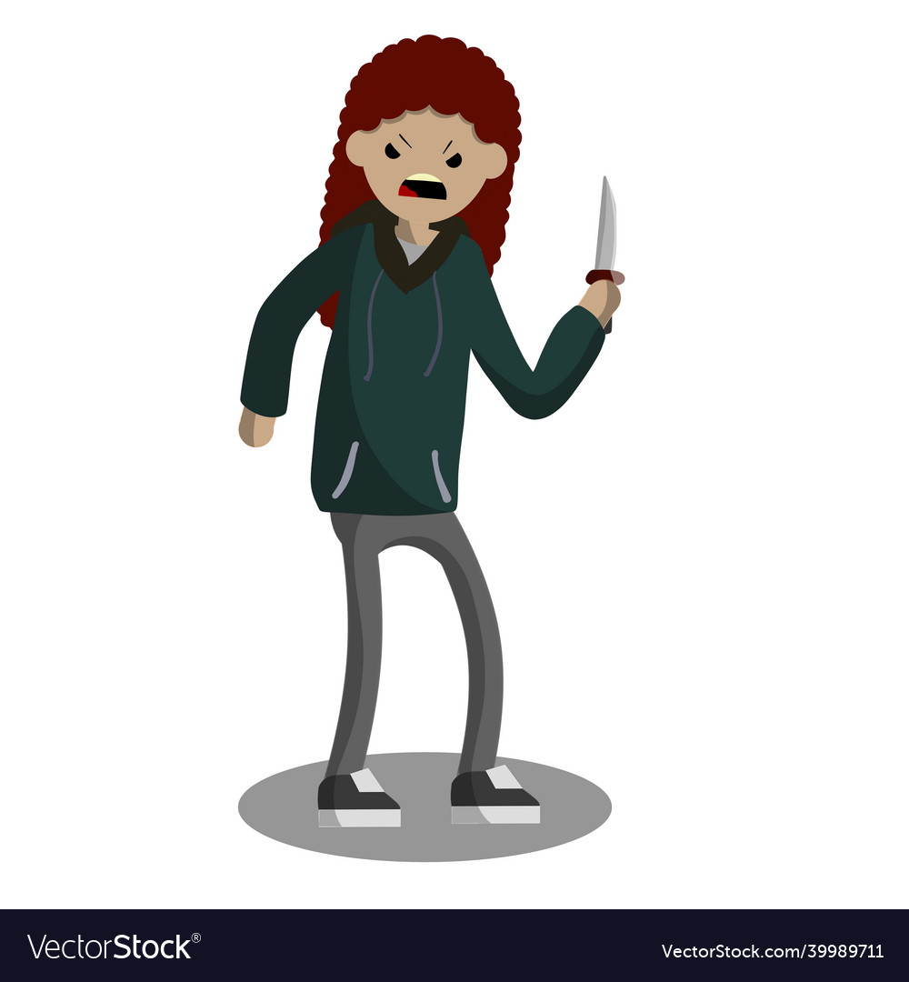 Angry young woman with knife Royalty Free Vector Image