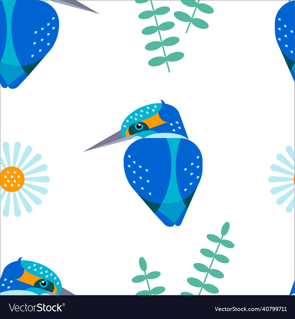 Bird and chamomile seamless pattern vector image Bird and chamomile seamless pattern