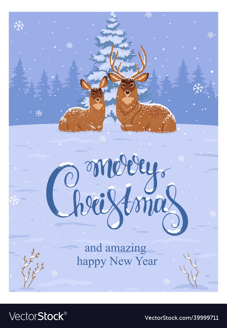 Deer winter card Royalty Free Vector Image - VectorStock