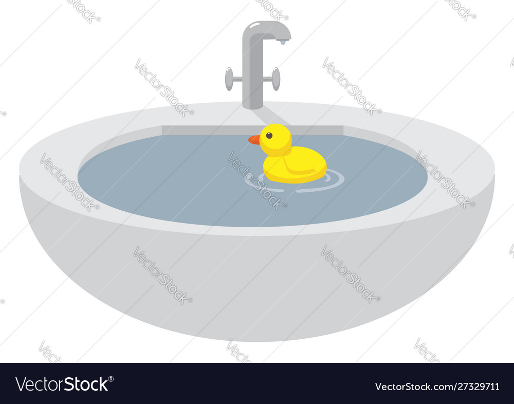 Duck in sink on white background