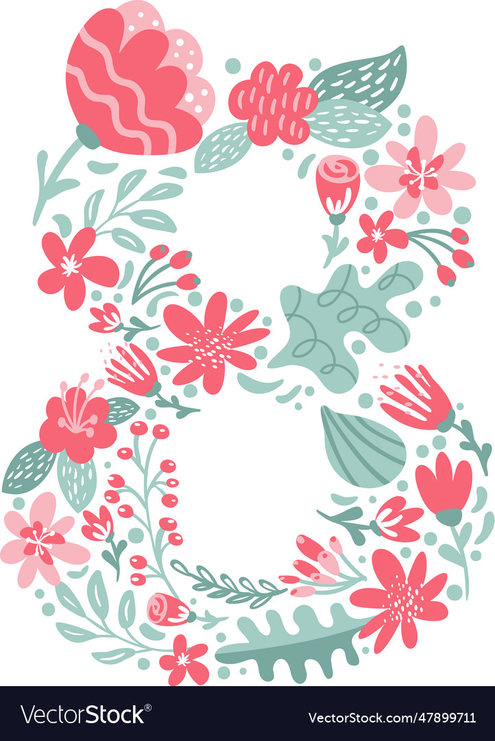 Hand drawn font number 8 eight with flowers