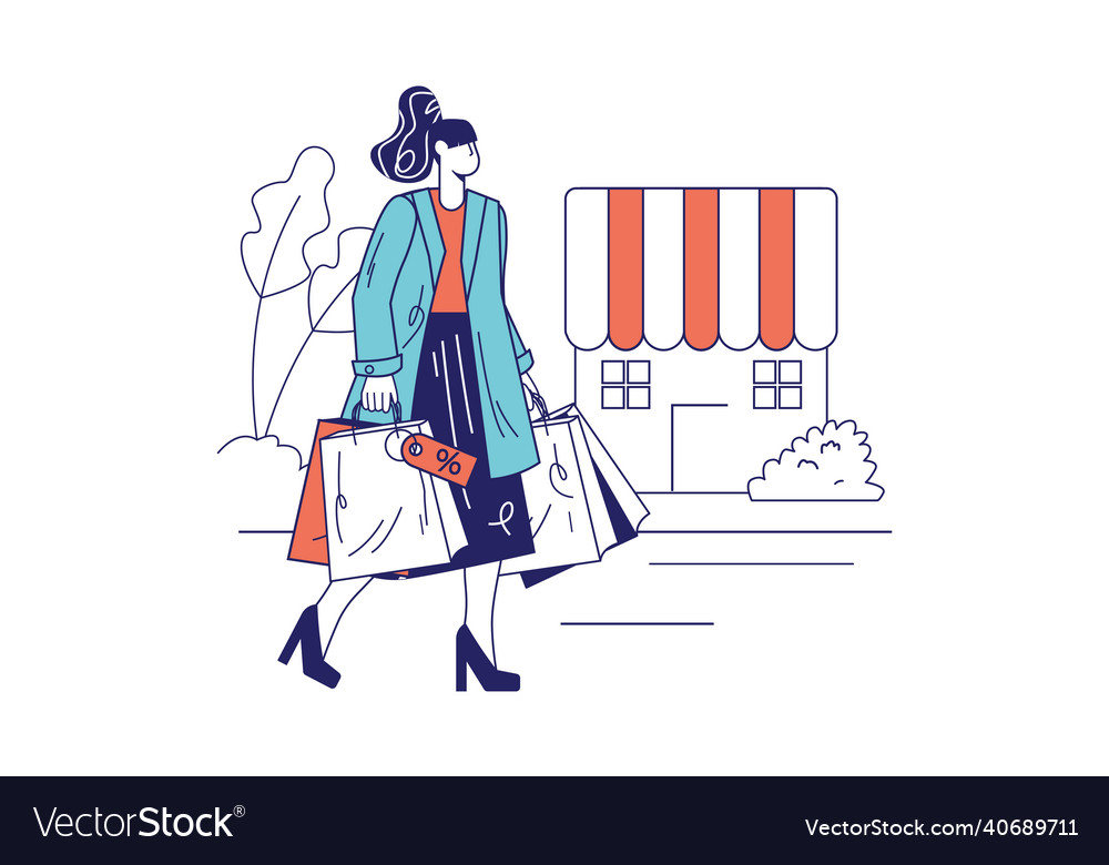 People shopping concept in flat line design