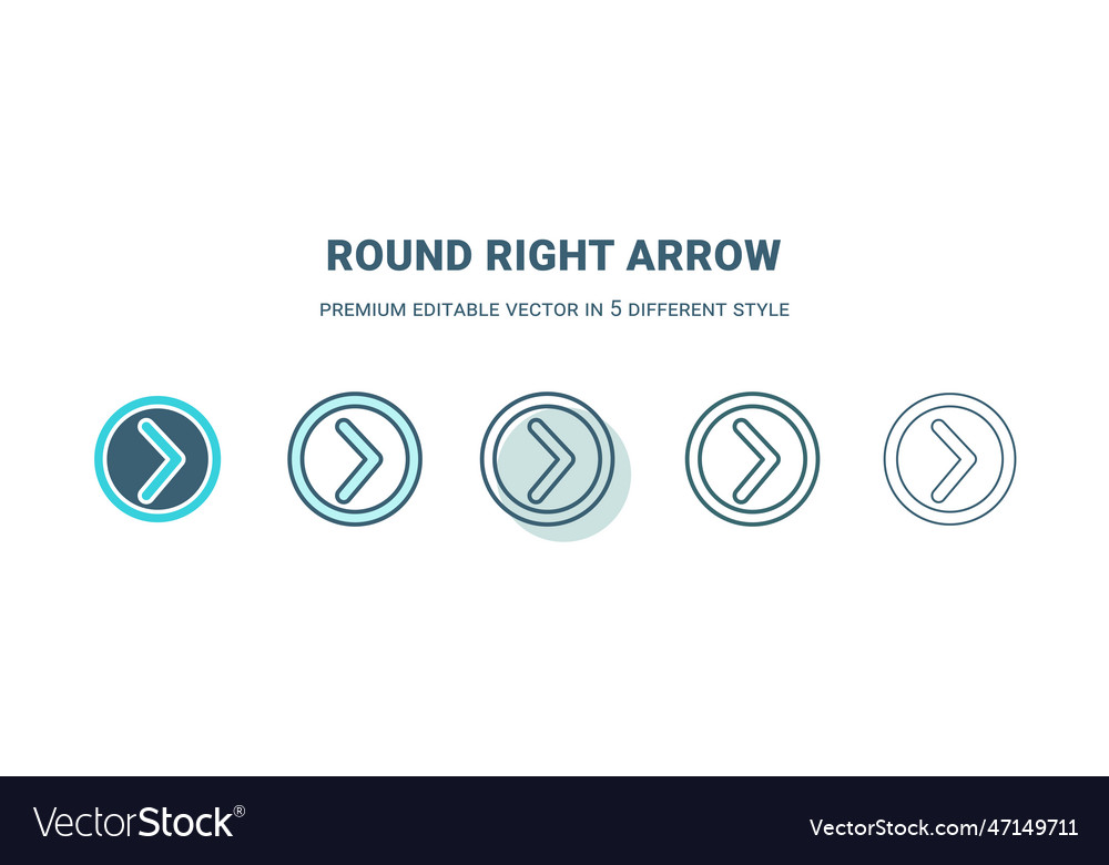 Round right arrow icon in 5 different style vector image Round right arrow icon in 5 different style