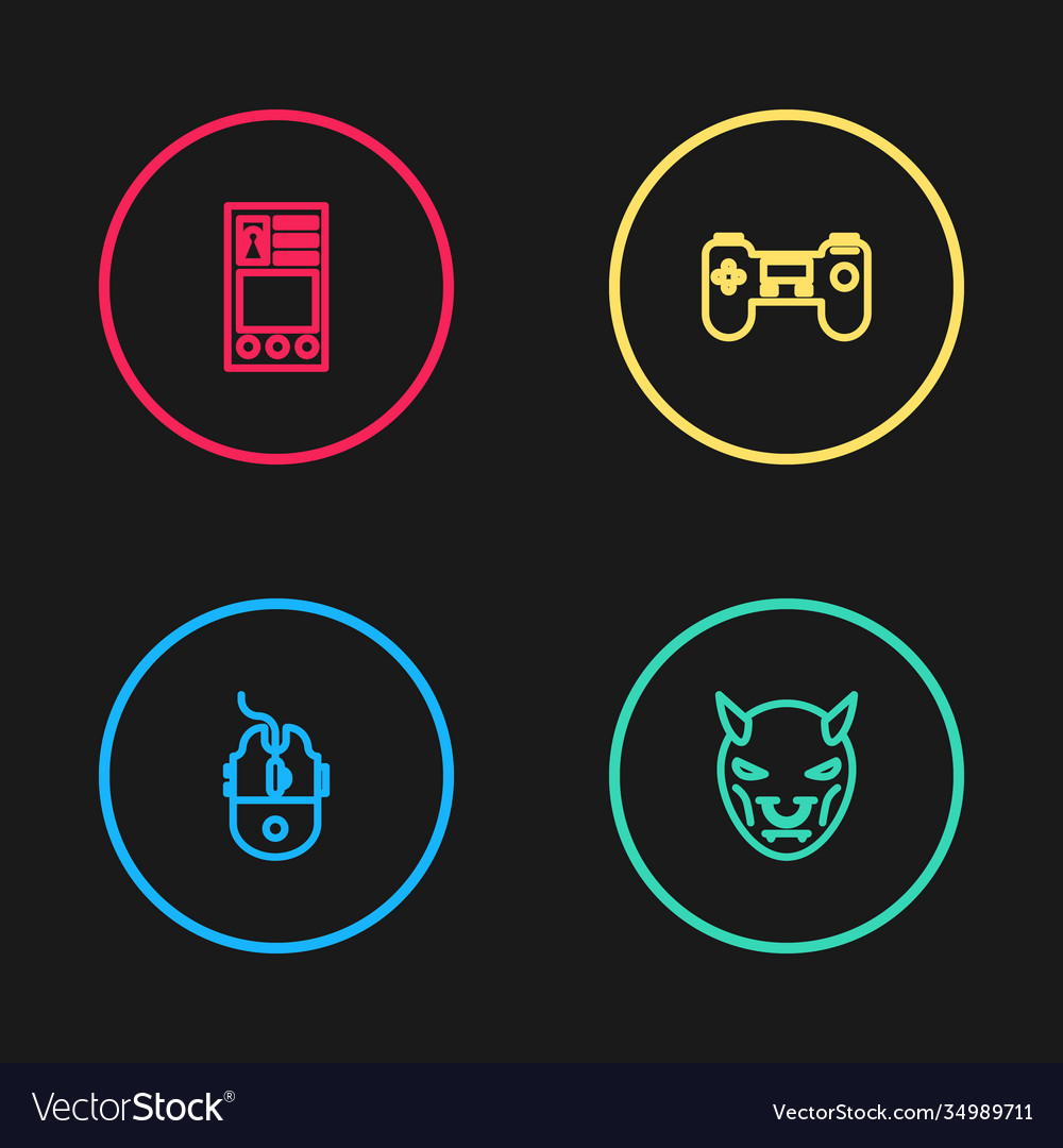 Set line computer mouse gaming mask devil vector image Set line computer mouse gaming mask devil