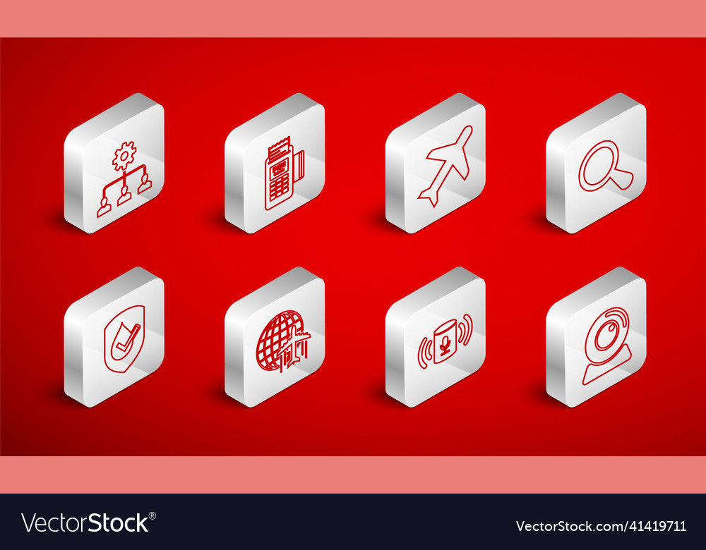 Set line web camera pos terminal plane vector image Set line web camera pos terminal plane