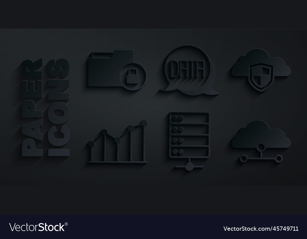 Set server cloud and shield pie chart vector image Set server cloud and shield pie chart