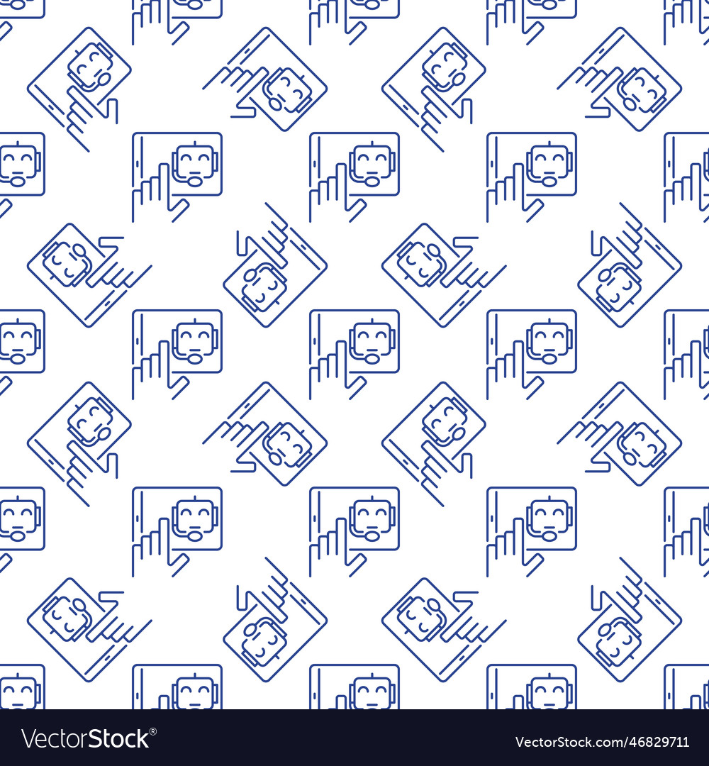 Tablet with chatbot concept line seamless pattern vector image Tablet with chatbot concept line seamless pattern