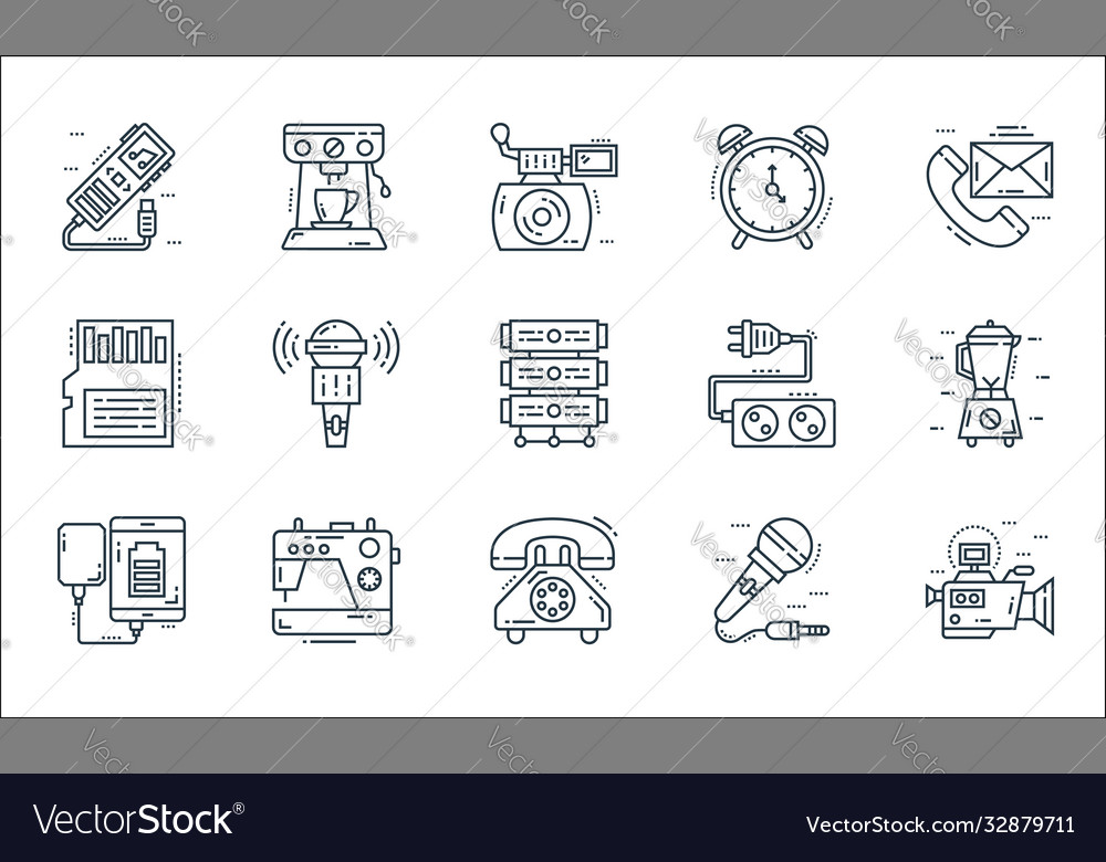 Technology devices line icons linear set quality vector image Technology devices line icons linear set quality