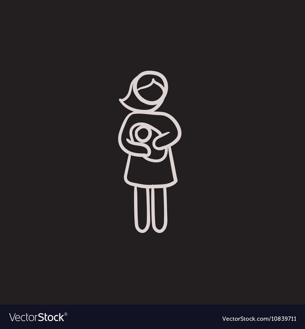 Woman holding baby sketch icon