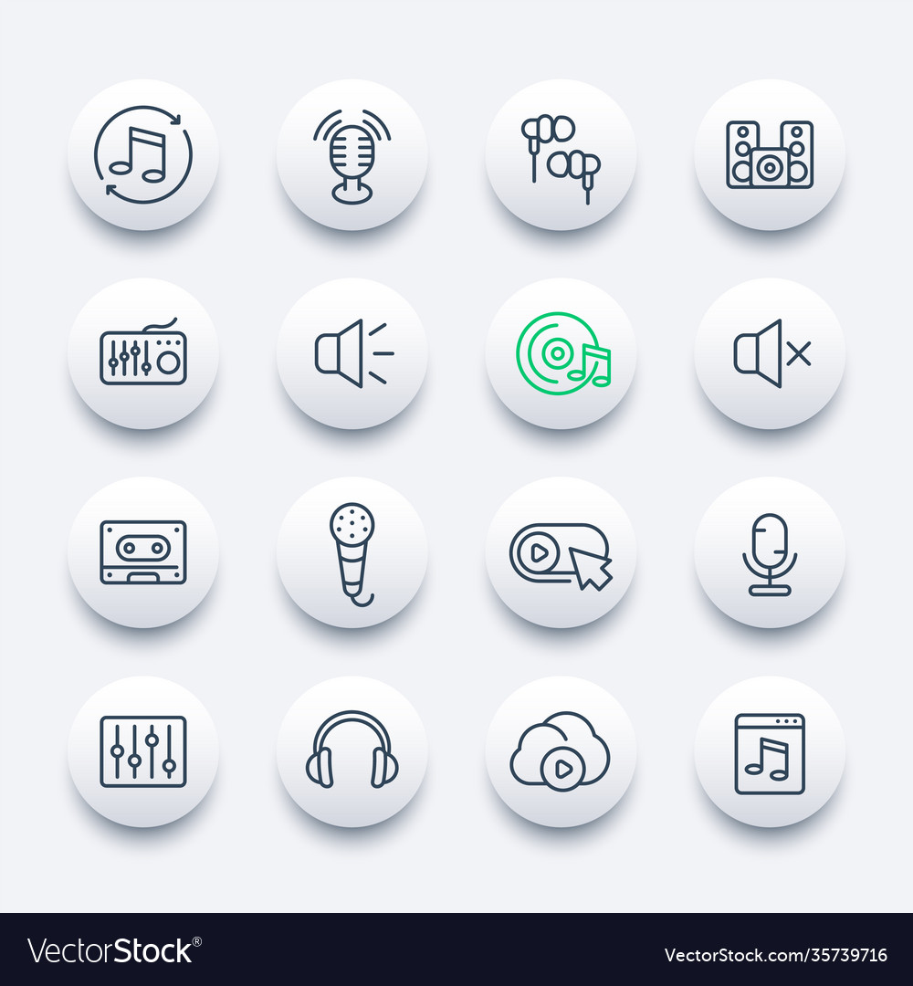 Audio music line icons sound mixing and record