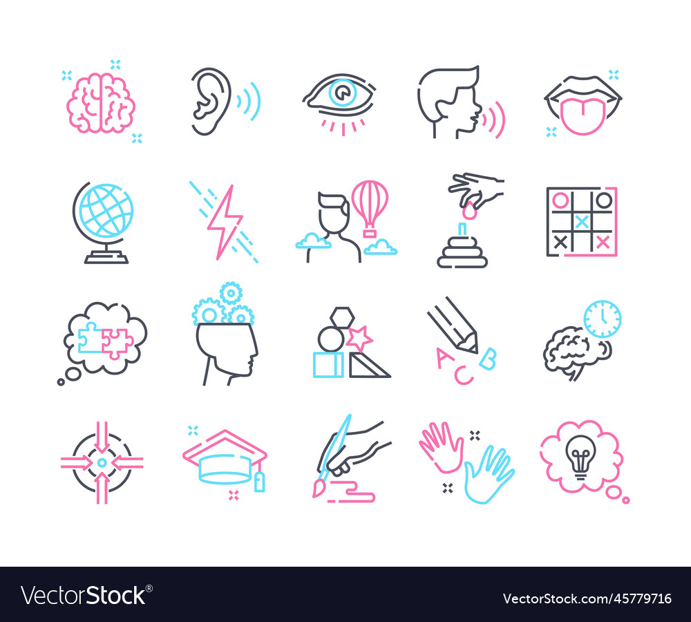 Cognitive skills line icons set vector image Cognitive skills line icons set