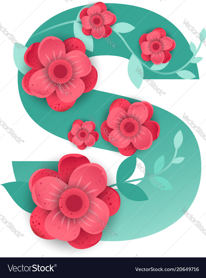 Color letter s with beautiful flowers Royalty Free Vector