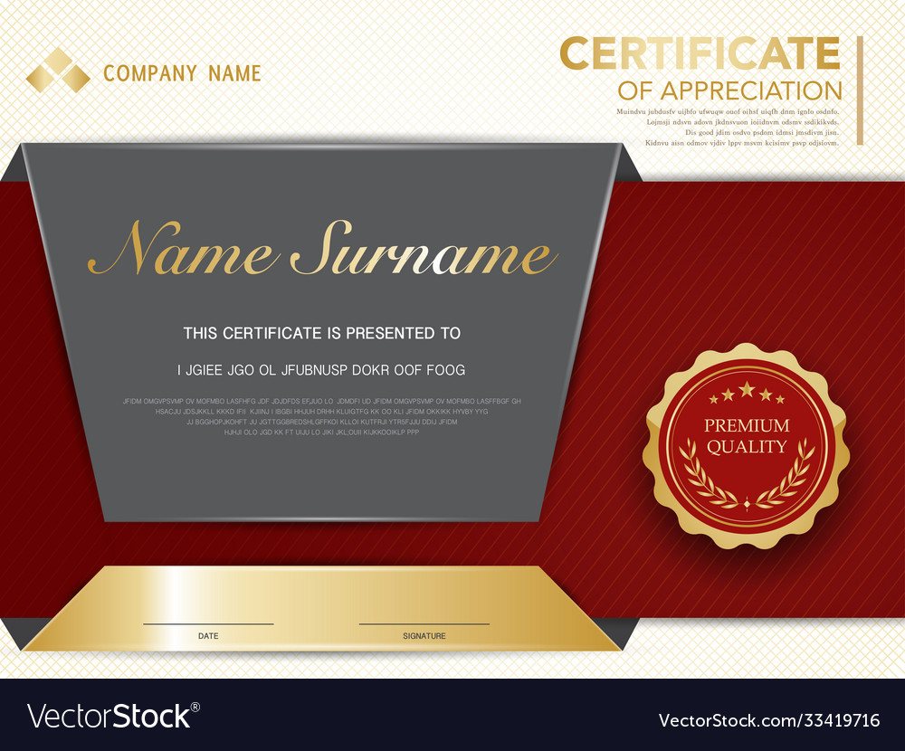 Diploma certificate template red and gold color Vector Image