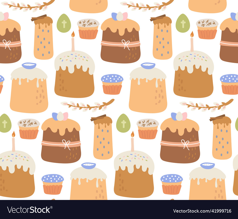 Easter seamless pattern elements cake egg willow Vector Image Easter seamless pattern elements cake egg willow