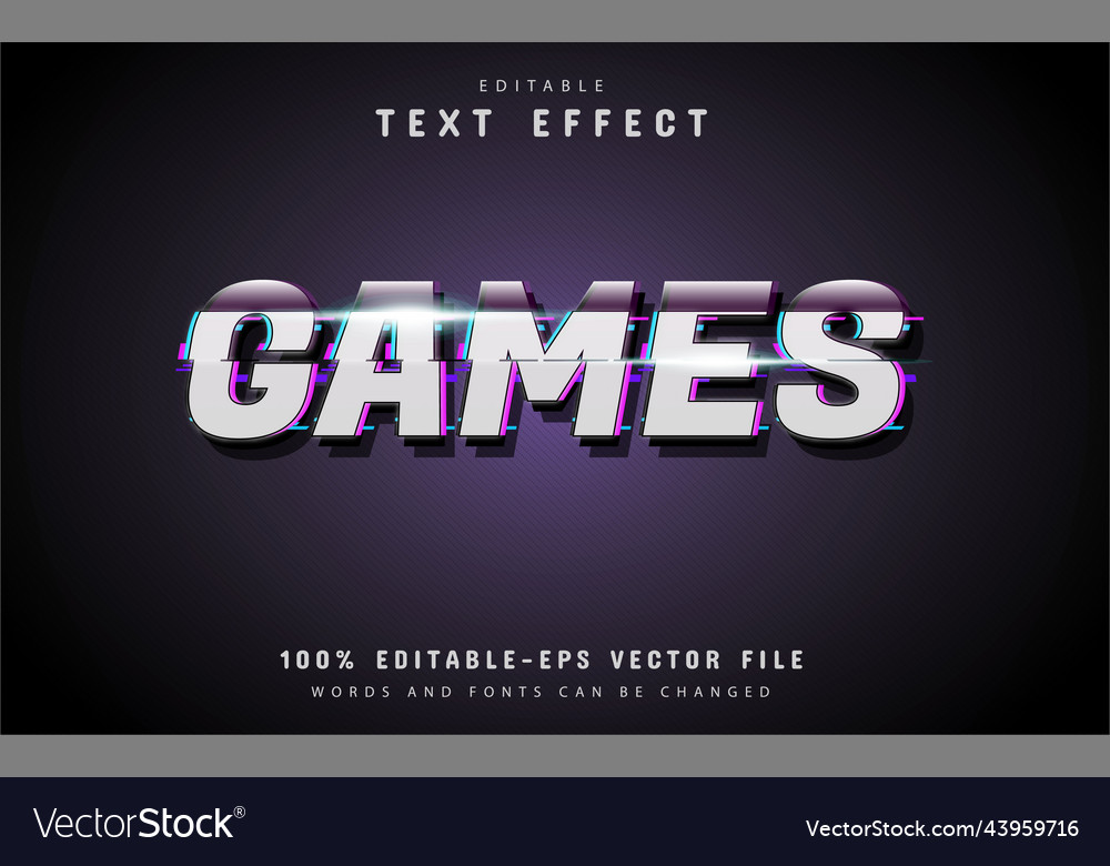 Game text effect glitch style vector image Game text effect glitch style