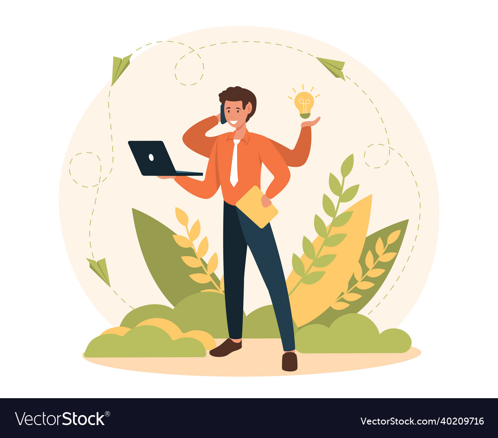 Man doing multi tasks vector image Man doing multi tasks