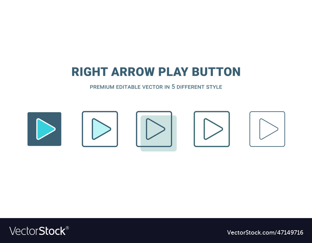 Right arrow play button icon in 5 different style vector image Right arrow play button icon in 5 different style
