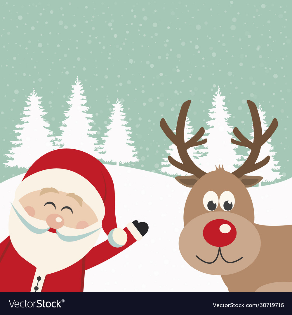 Santa claus and reindeer snowy background Vector Image