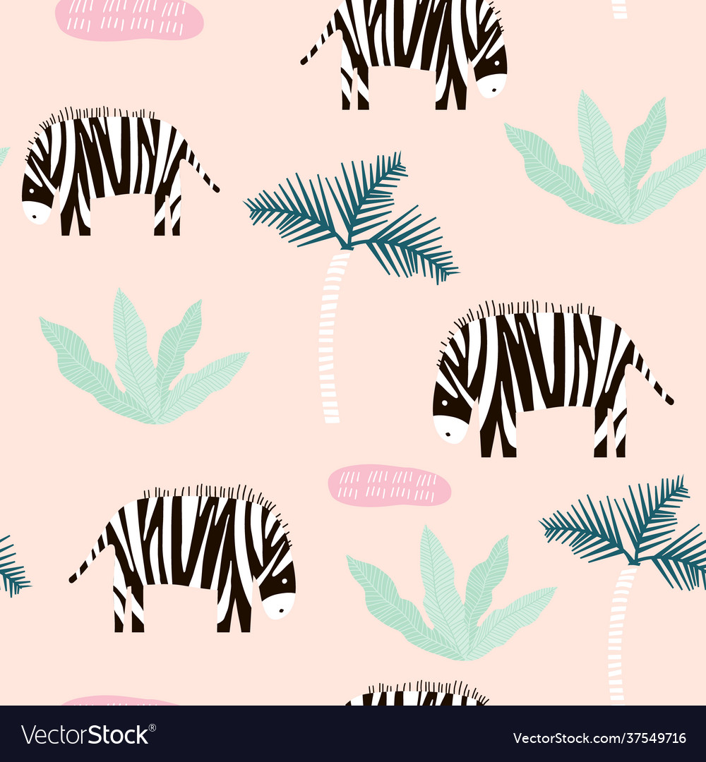 Seamless pattern with zebra and palm tree vector image Seamless pattern with zebra and palm tree