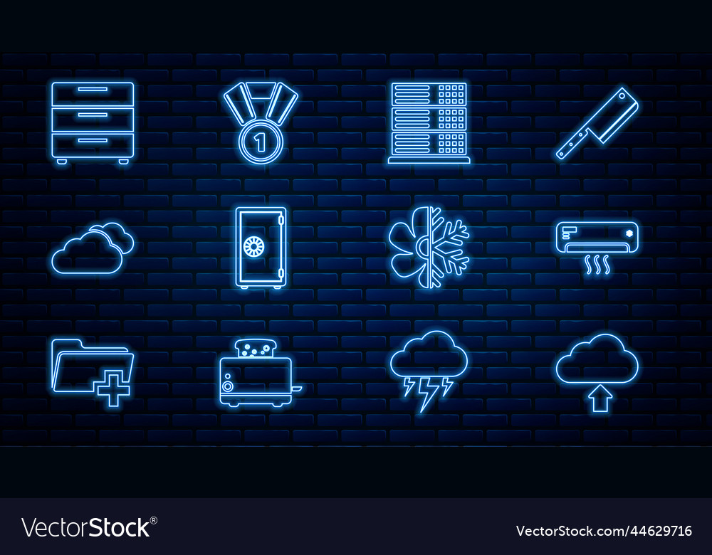Set line cloud upload air conditioner server vector image Set line cloud upload air conditioner server