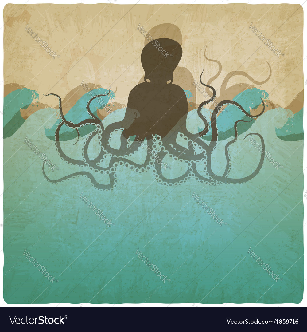 Vintage marine background with octopus