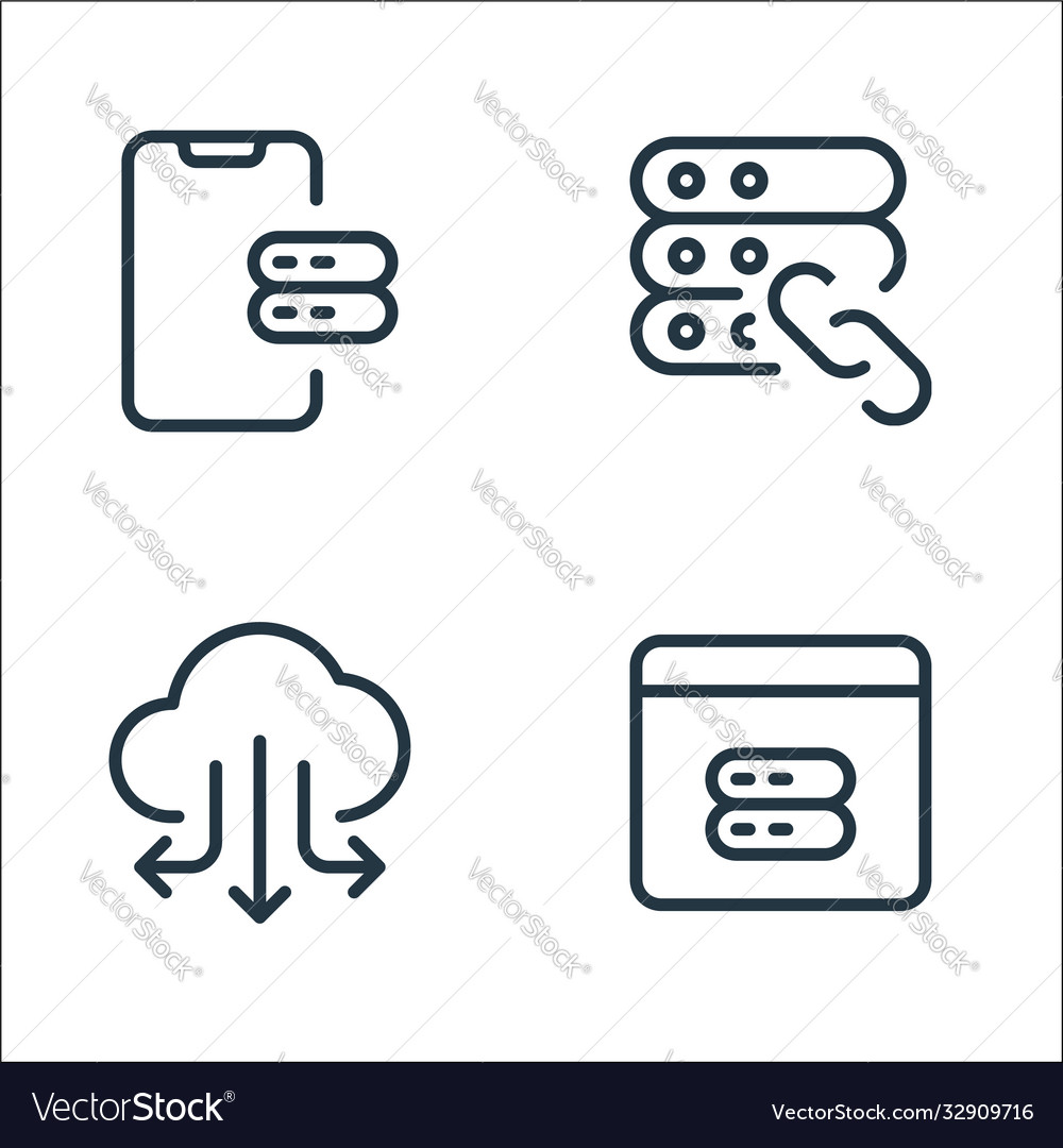 Work office server line icons linear set quality vector image Work office server line icons linear set quality
