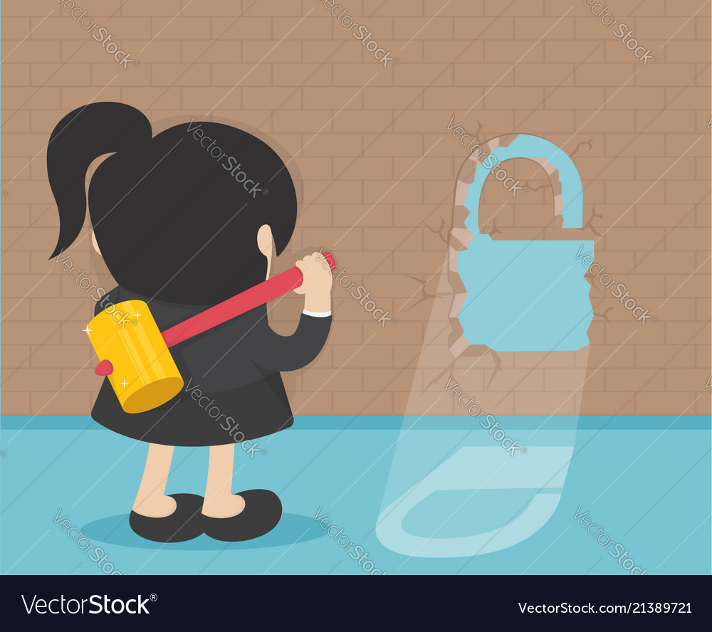 Business woman break the wall concept flat vector image Business woman break the wall concept flat