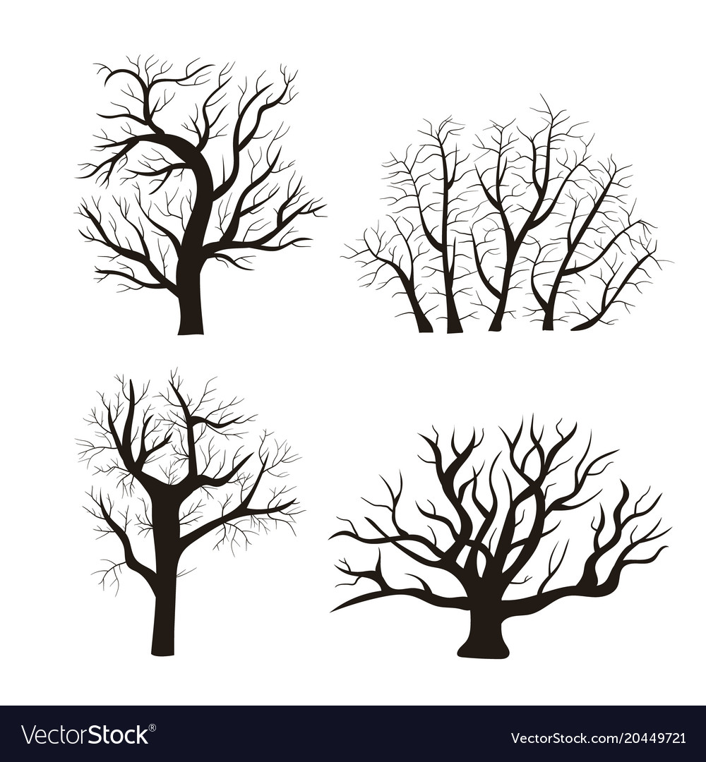 Cartoon silhouette black tree icon set Royalty Free Vector