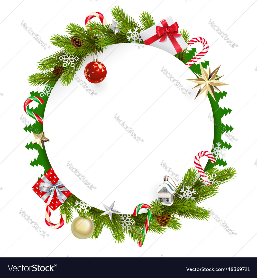 Christmas round card with gifts Royalty Free Vector Image