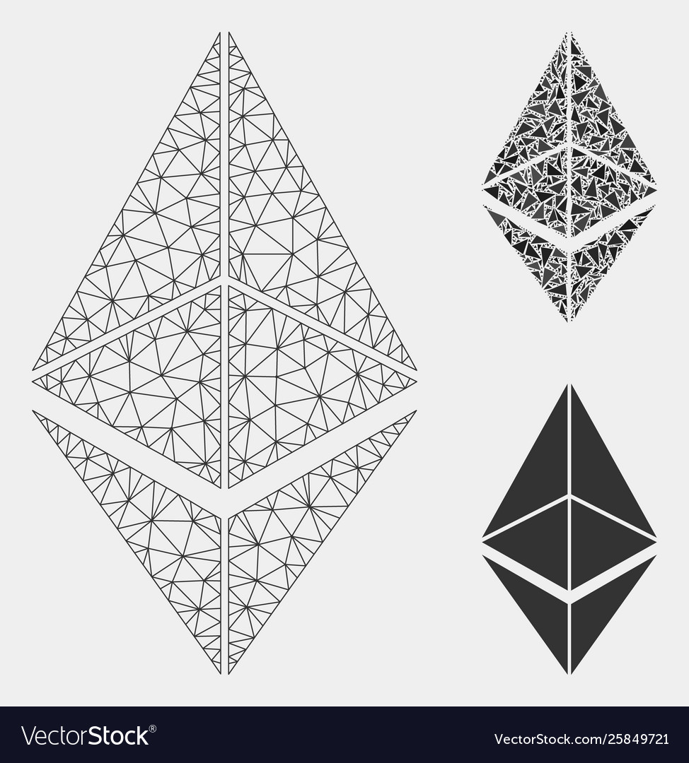 Ethereum mesh carcass model and triangle vector image Ethereum mesh carcass model and triangle