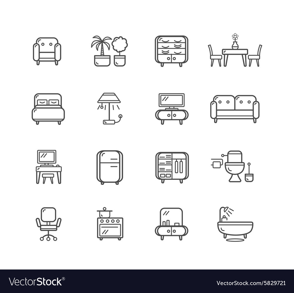 Flat line icons furniture Royalty Free Vector Image