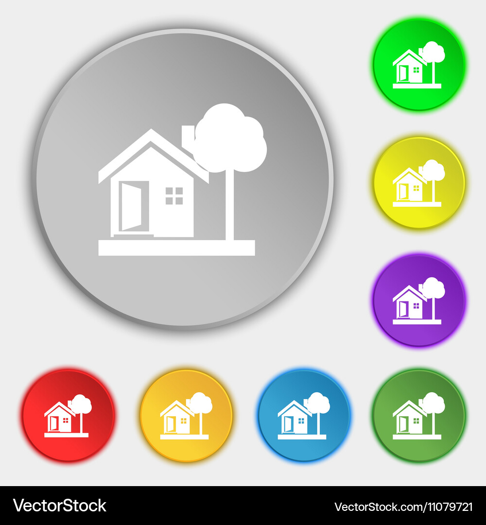 House icon sign symbol on eight flat buttons Vector Image