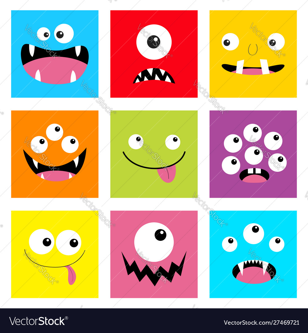 Monster head set square head boo spooky screaming Vector Image