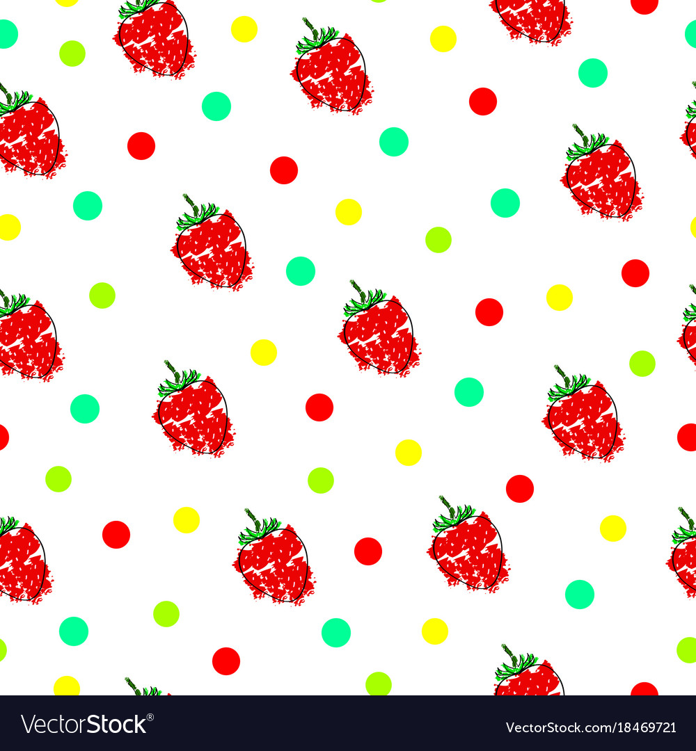 Seamless pattern with strawberries and polka dots