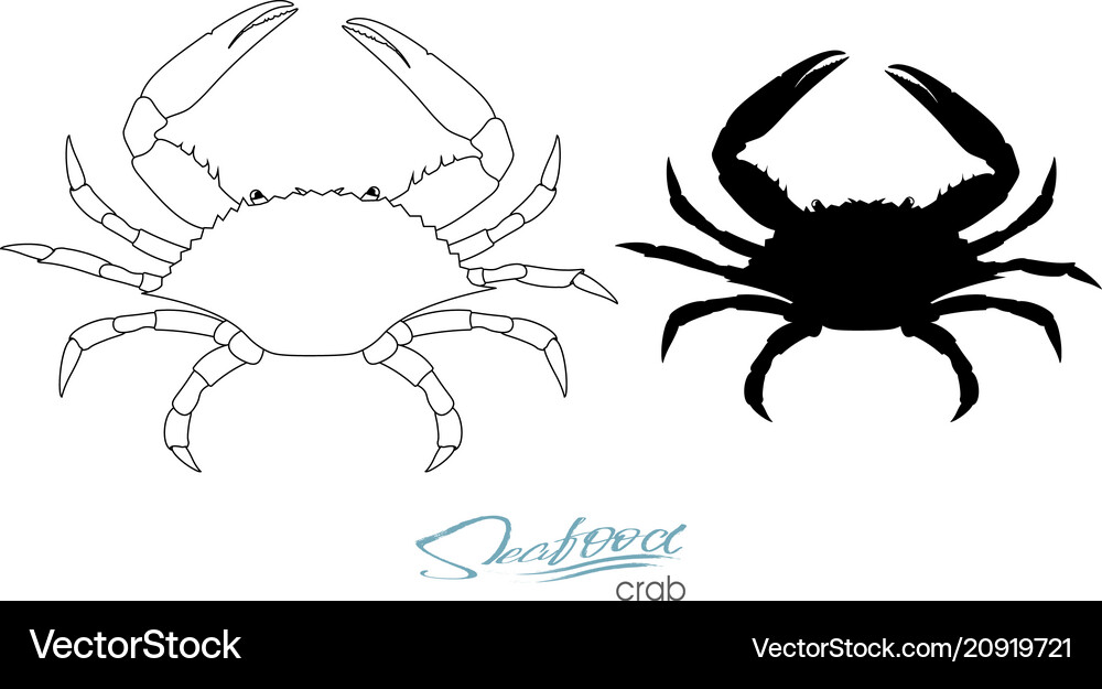 Silhouette crab linear Royalty Free Vector Image