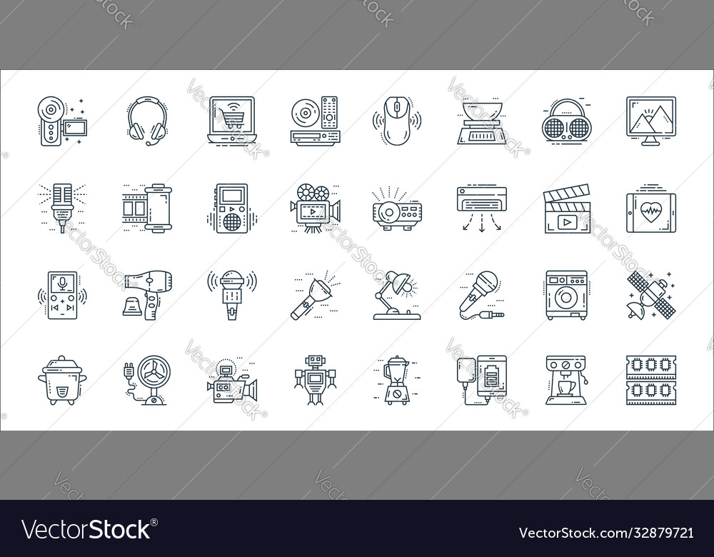 Technology devices line icons linear set quality vector image Technology devices line icons linear set quality