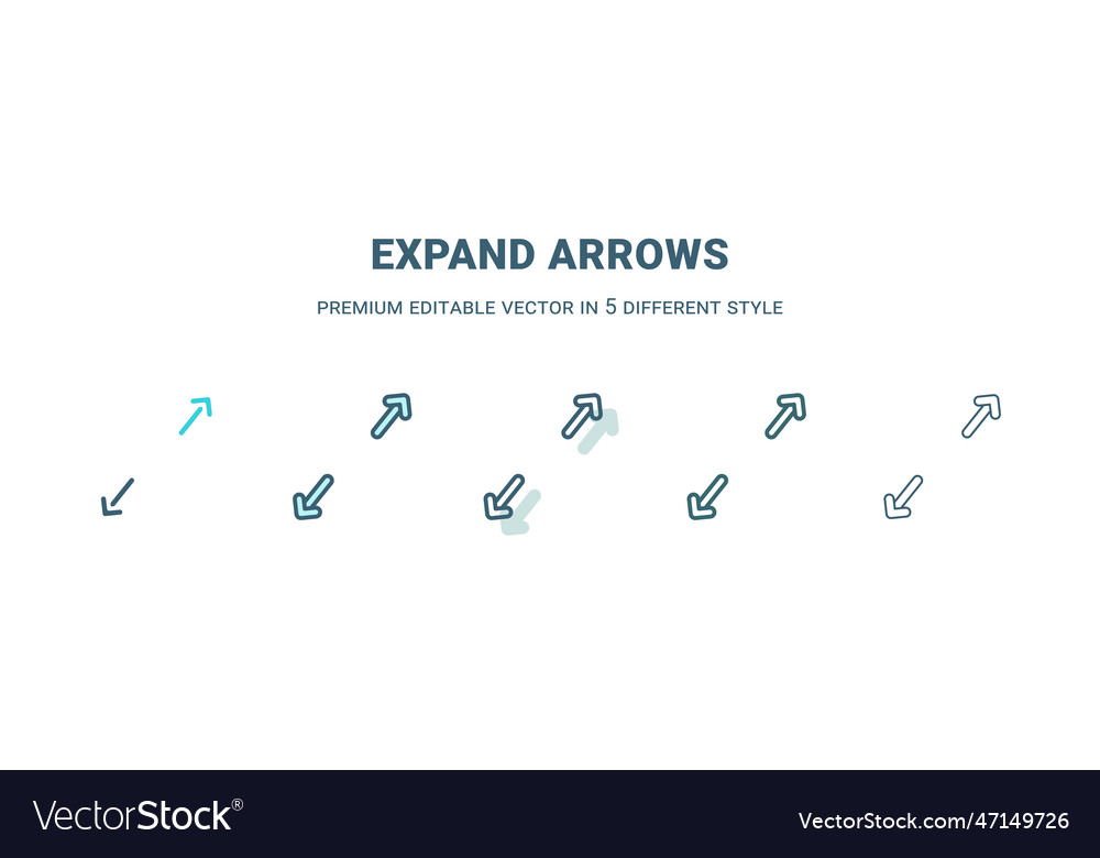 Expand arrows icon in 5 different style outline vector image Expand arrows icon in 5 different style outline