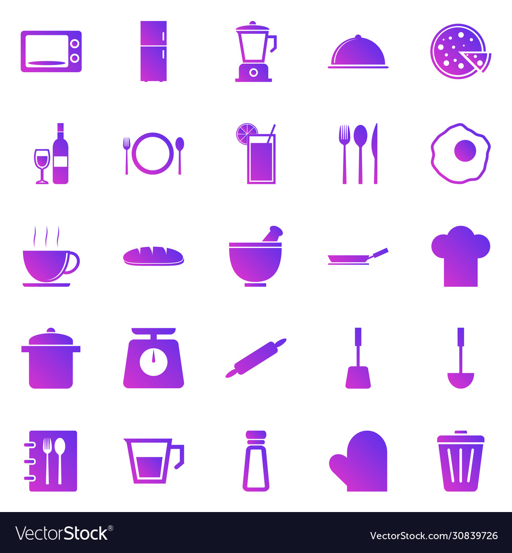 Kitchen gradient icons on white background Vector Image