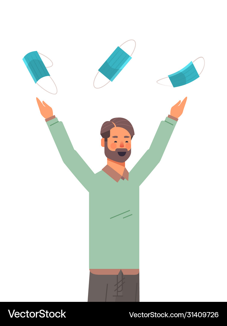Man throwing medical masks coronavirus win Vector Image