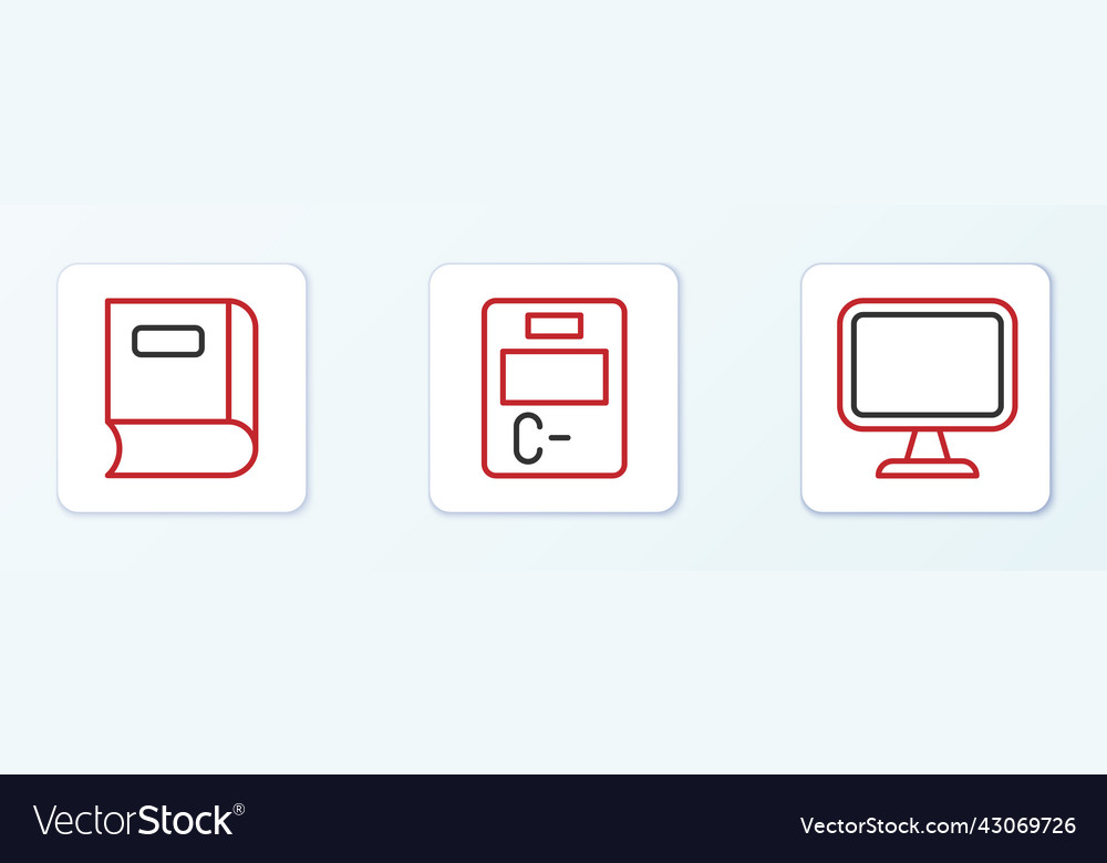 Set line computer monitor book and exam paper