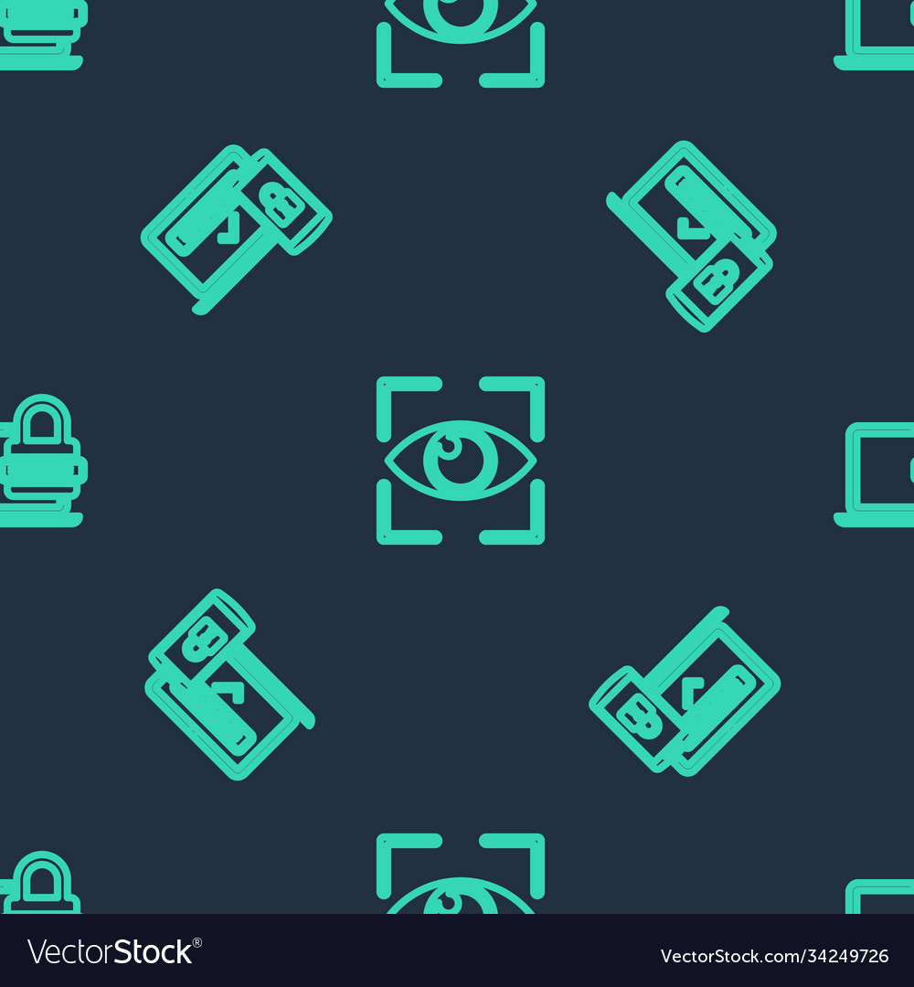 Set line eye scan two steps authentication vector image Set line eye scan two steps authentication