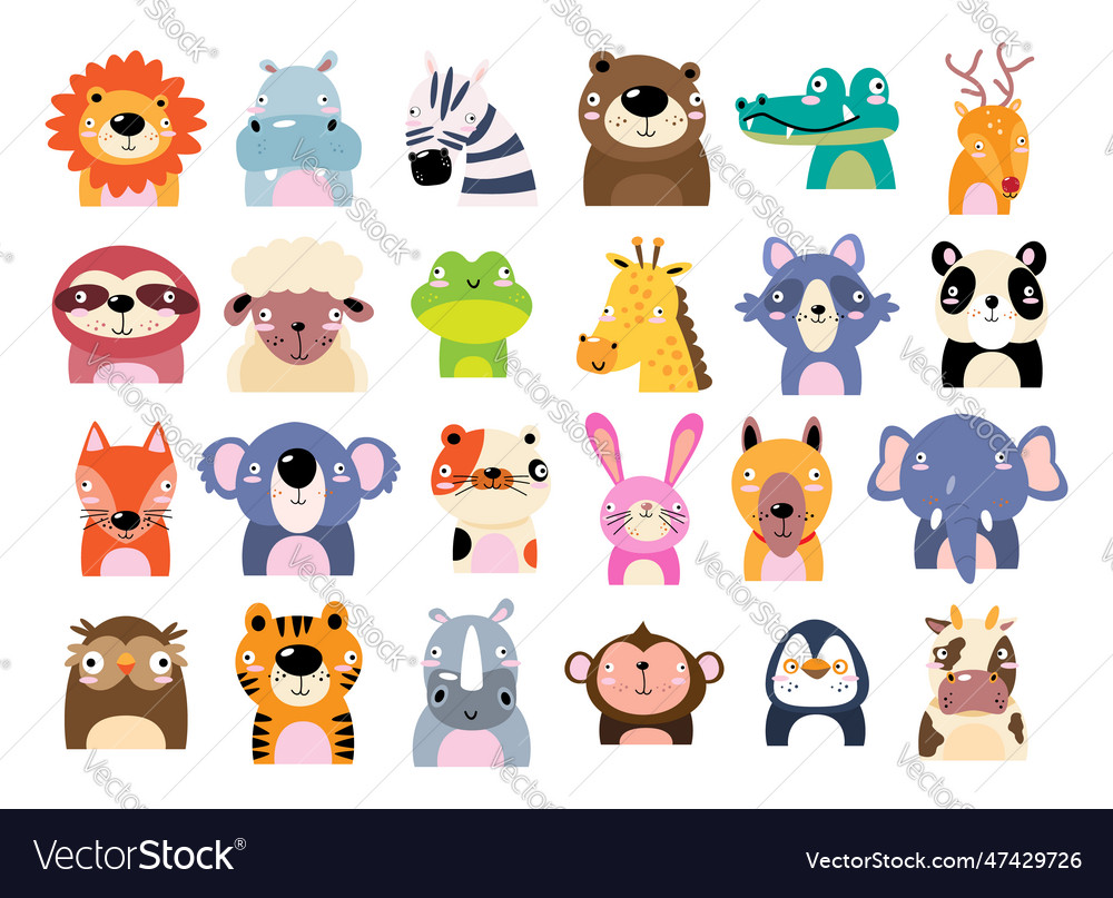 Set of wildlife animals dumb face Royalty Free Vector Image