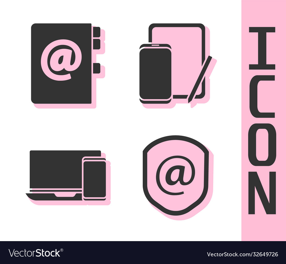 Set shield with mail and e-mail address book vector image Set shield with mail and e-mail address book